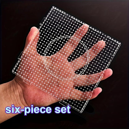 6 PCS Fuse Beads Pegboards Kits, Plastic Bead Boards, Large Square Clear Beads Pegboards for Kids Craft Bead, DIY Craft Bead