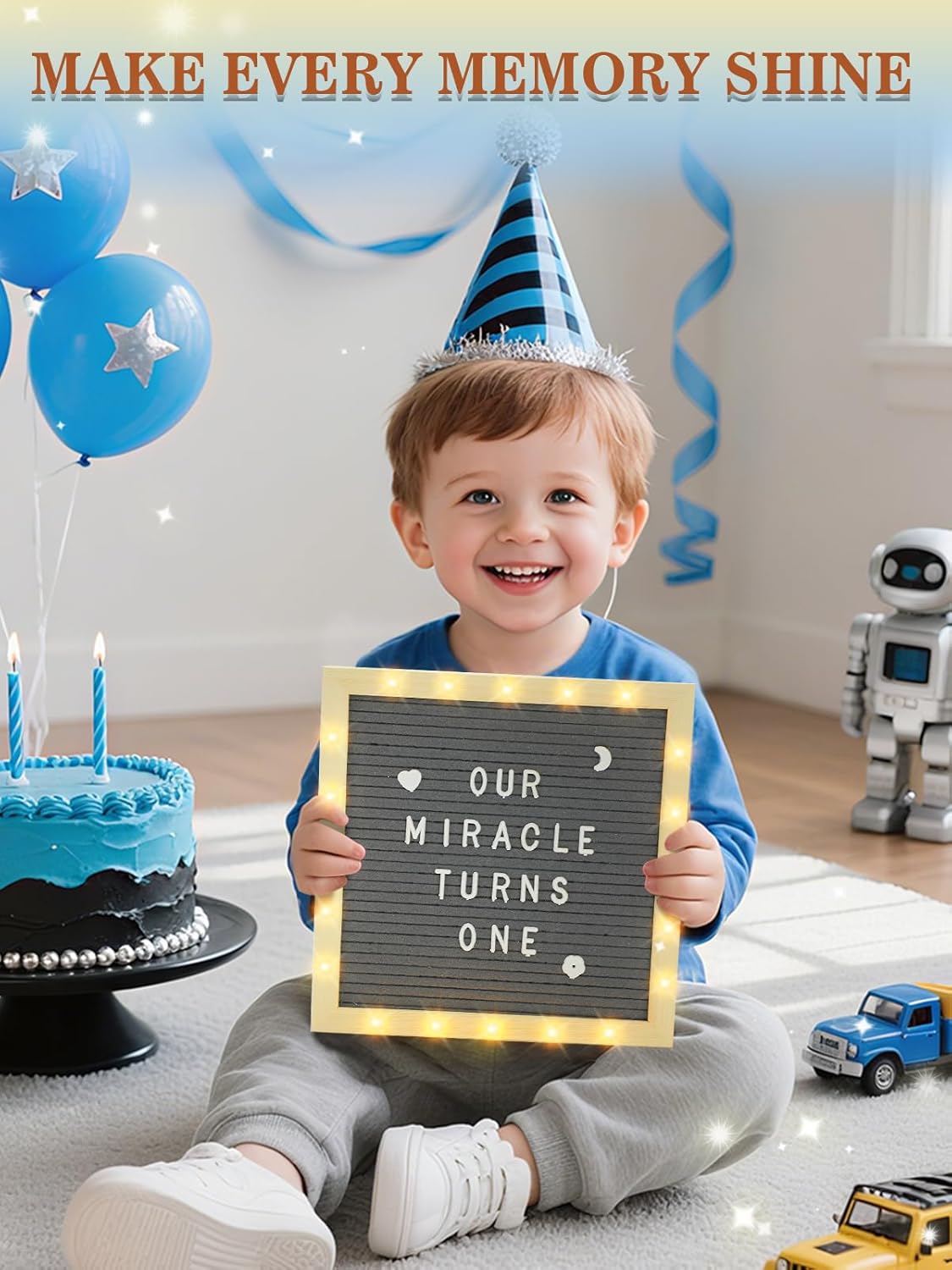 Changeable Felt Letter Board with LED Lights - 10×10" Message Custom Signs & Wood Stand & 450 Letters, Poster Board for Baby/Pregnancy Announcement/Classroom Wall Graduation Decor Gifts, Camel