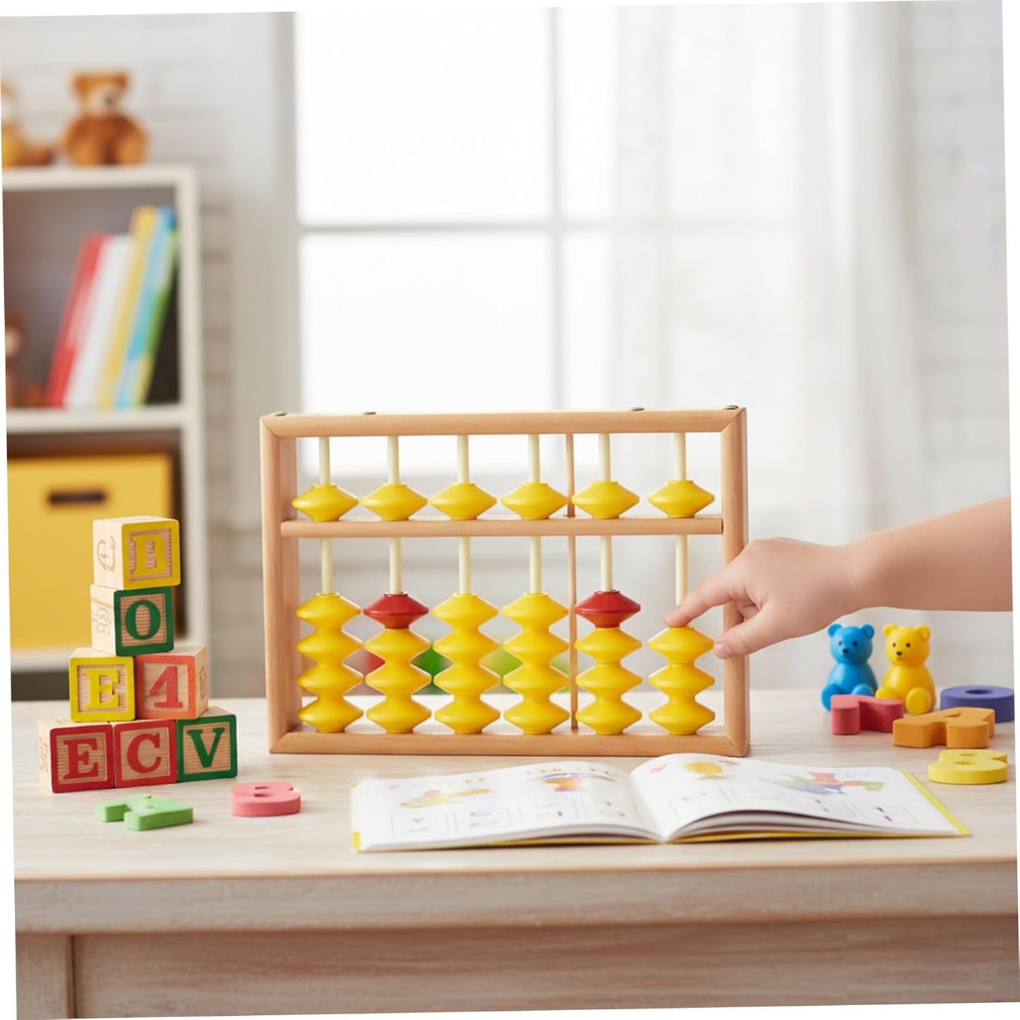 Wooden Abacus for Kids Math 7 Rods Classroom Abaco with Non-Slip Beads & Hanging Rope Teacher's Large Abacus for Elementary School for Kids Math Abaco for fo