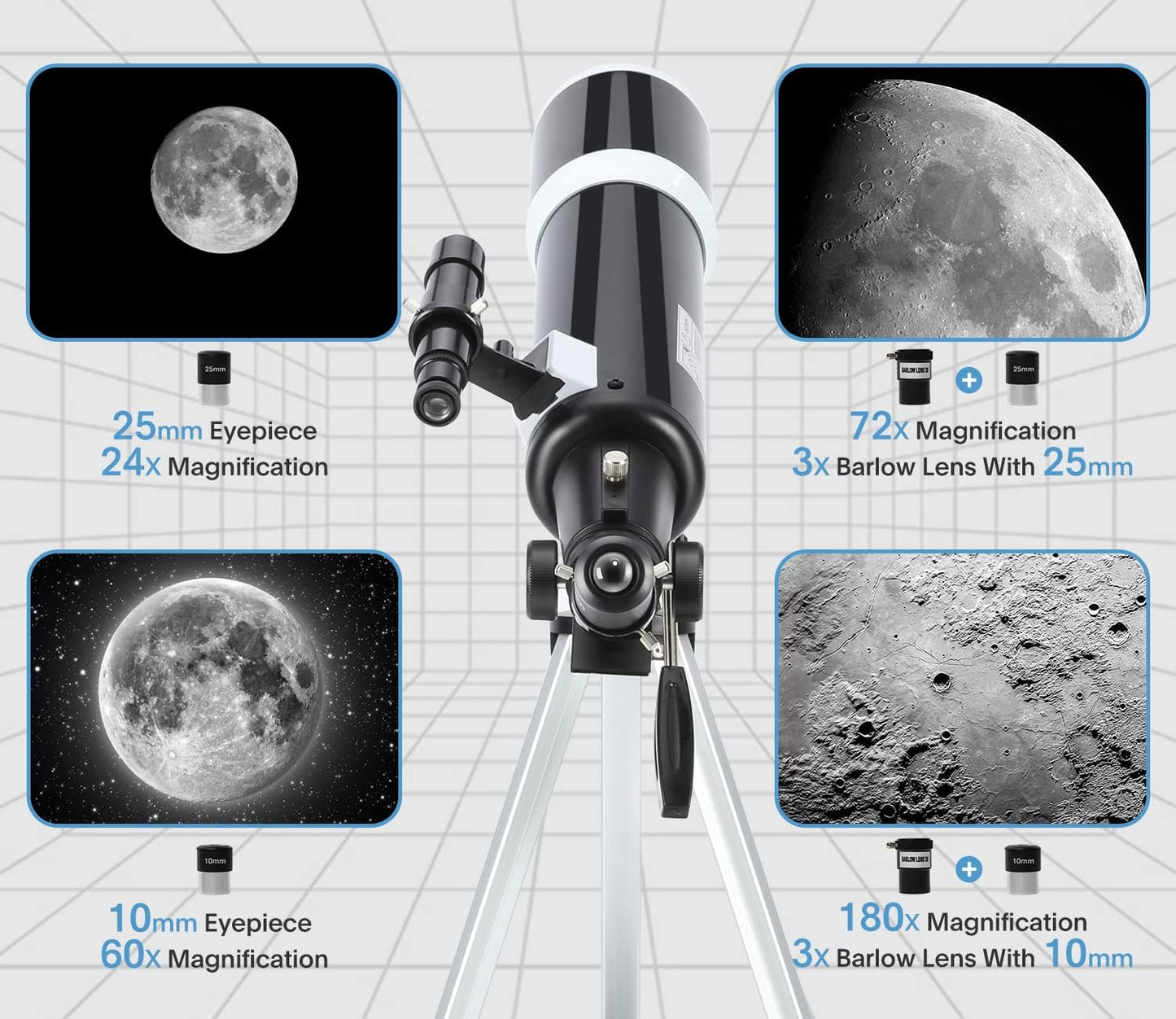 Koolpte Telescope 80mm Aperture 600mm - Astronomical Portable Refracting Telescope Fully Multi-Coated High Transmission Coatings AZ Mount with Tripod Phone Adapter, Wireless Control, Carrying Bag.