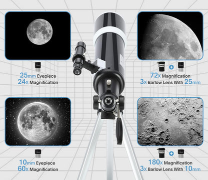 Koolpte Telescope 80mm Aperture 600mm - Astronomical Portable Refracting Telescope Fully Multi-Coated High Transmission Coatings AZ Mount with Tripod Phone Adapter, Wireless Control, Carrying Bag.