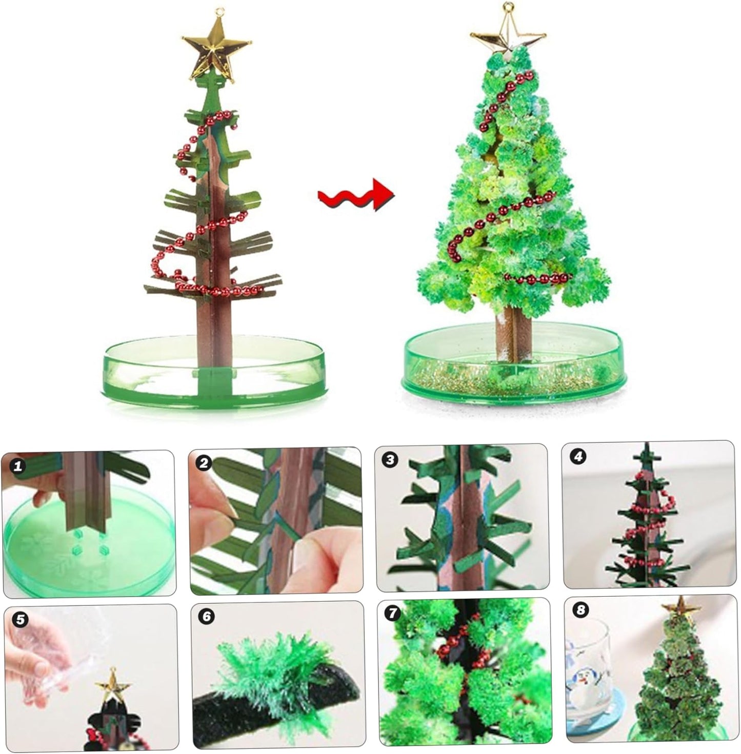 Christmas Decor Crystal Growing Kit, Mini Flower Tree Crystal Growing Cherry Blossom Paper Trees Toys Desk Decor for Kids on Birthday, Christmas Style 2