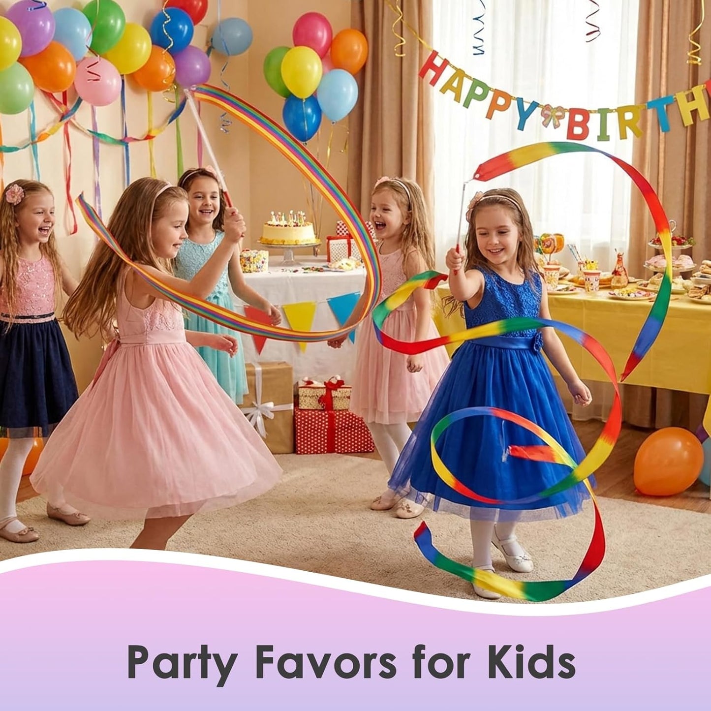 YGEOMER Ribbon Wands, 12pcs Rainbow Gymnastics Ribbons for Kids, Twirling Dance Sticks for Artistic Dancing, Talent Shows & Birthday Party Props