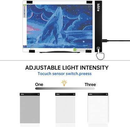 Mlife B4 LED Light Pad Kit - Upgraded Diamond Art Painting Light Box Dimmable Tracing Light Board, Sketching, Animation, Drawing Light Box with 4 Fasten Clips and Metal Stand