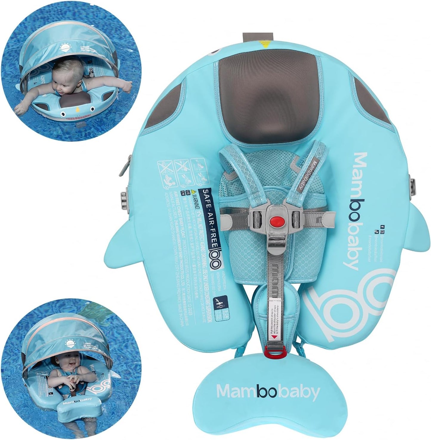 Baby Pool Float with UPF50+ 3D Adjustable Canopy, Add Tail Mambobaby Float Non Inflatable Infant Floats for Pool, Cartoon Narwhal Baby Floats (NPink with Canopy-U05NPCTLUROHML01U05)