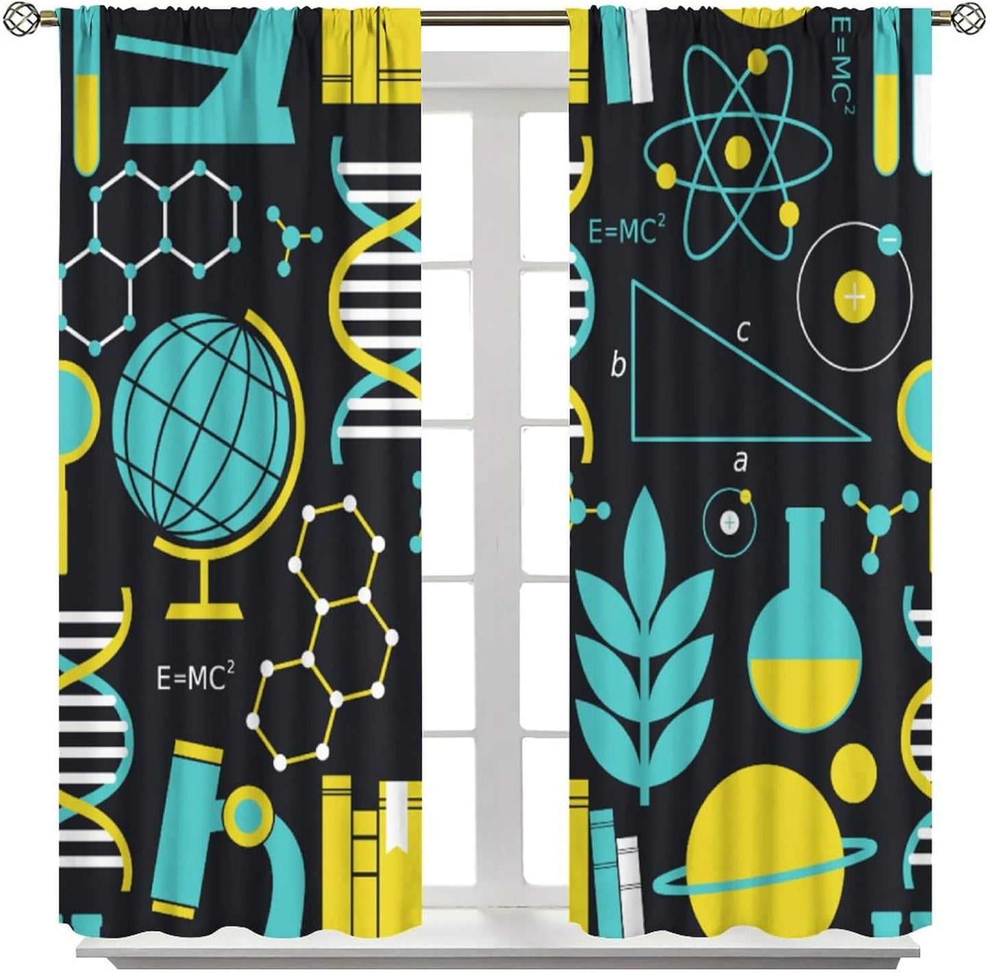 Science Physics Window Curtains, Abstract Math Chemistry Curtain Scientist Graffiti Print Window Treatments for Kids Teens Bedroom Living Room Kitchen Set 2 Panels,42x63 Inches