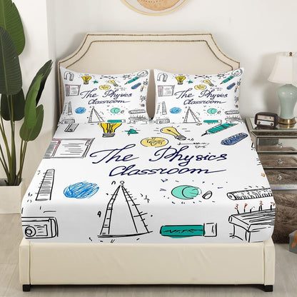 Erosebridal Science Theme Bed Sheets Set Full Size for Boys Girls Chemistry Periodic Table Print Sheet Set Chemical Subject Theme Sheets Teens Kids Math Science Atyle Fitted Sheet 4 Pcs