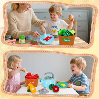 150Pcs Kitchen Playset, Toddlers Pretend Cooking Cookware Accessories, Food, Picnic Blanket, Fruits, Veges, 2Pack Shopping Storage Basket, Dessert and Prop Money, Gift for Kids (Pink)