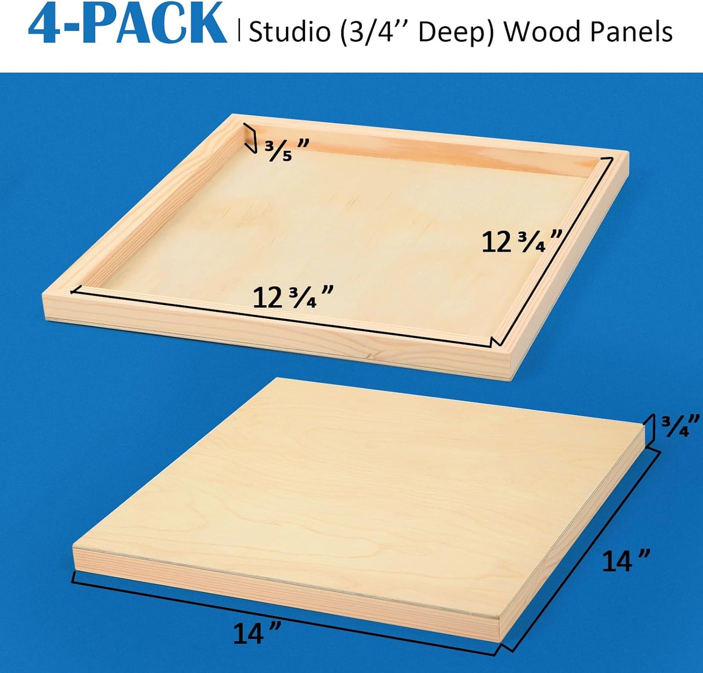 Falling in Art Unfinished Birch Wood Canvas Panels Kit, 4 Pack of 8x10’’ Studio 3/4’’ Deep Cradle Boards for Pouring Art, Crafts, Painting, and More