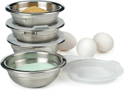 RSVP International Kitchen Prep Bowl Collection, Stainless Steel, Dishwasher Safe, Cup & Lid, 4 Piece, 3-ounce