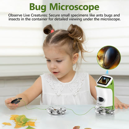 Detachable Kids Handheld Microscope Miniscope - 4K 2.0" HD Screen, 1000X Digital Pocket Toy Microscopes for Boys & Girls Ages 4-12 - Portable Science Stem Kit with Slides Set, 32G Card