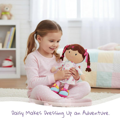 June Garden 16" Dressy Friends Bunnie - Educational Stuffed Plush Doll for Kids and Toddlers 2 Years and Up - Montessori Soft Toy Doll