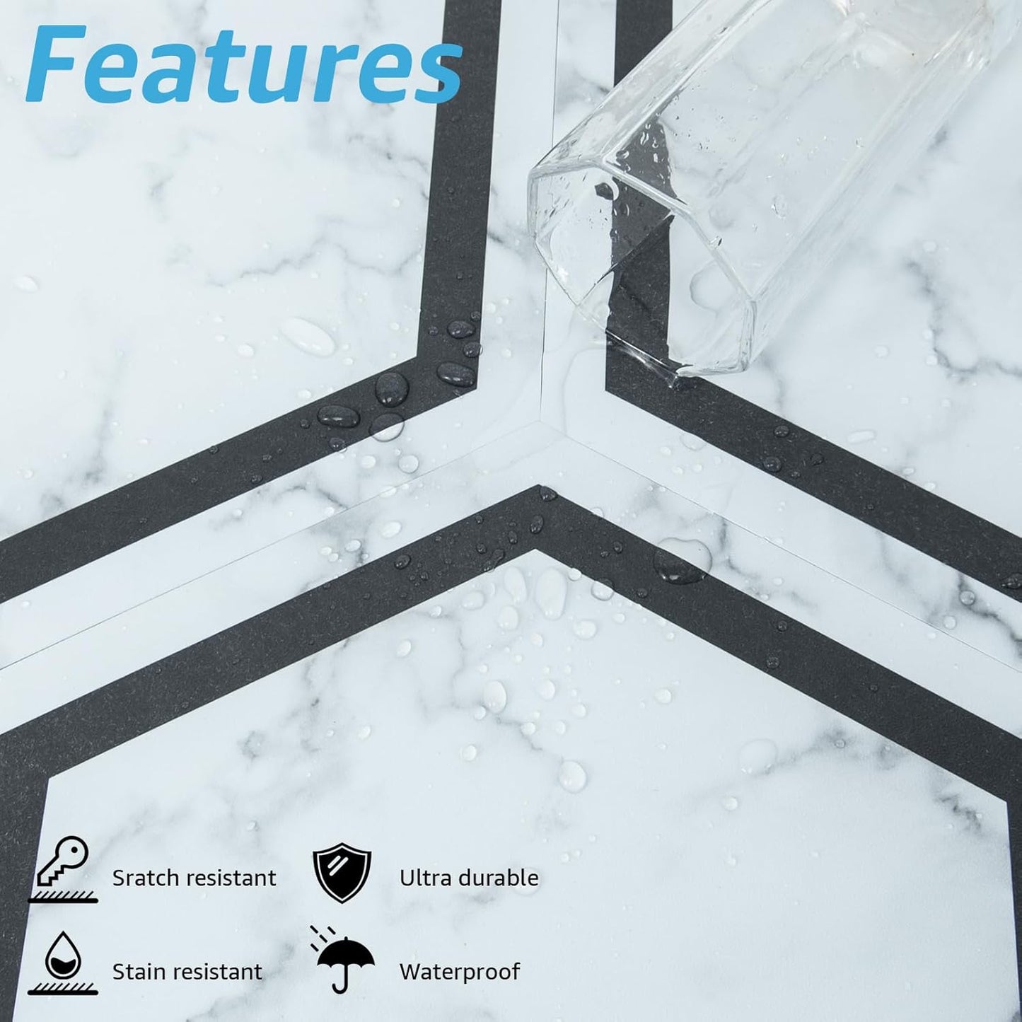 Art3d 10-Pack Hexagon Peel and Stick Flooring Tile Marble Look, Self Adhesive Waterproof Vinyl Floor Tile for Living Room, Kitchen, Bathroom, Bedroom, 11.8" x 10.2" White Marble