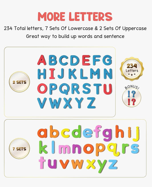 Classroom Magnetic Letters Kit Colorful 234 Pcs with Double - Side Magnet Board - Foam Alphabet Letters for Preschool Kids Toddler Spelling and Learning - Fridge Magnets ABC Education Toys