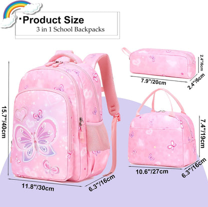 Girls Backpack for Elementary Unicorn Backpack Kids Backpack School Bookbag for Girls 3 in 1 Set Back to School