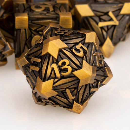 7PCS Metal DND Dice Set with Box, Debris RPG Blue White D and D Dice for D&D Tabletop Games Role Playing Game Polyhedral Dice Set D20 D12 D10 D8 D6 D4