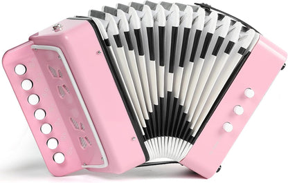 10 Keys Kids Accordion, Horse Button Accordion Toys Accordian Mini Musical Instruments Button for Child Children Kids Toddlers Beginners (Light Pink)