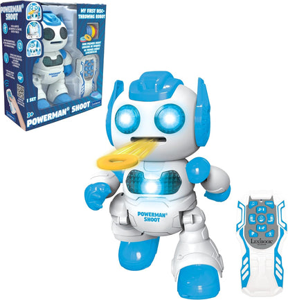 LEXiBOOK Powerman Max - Remote Control Walking Talking Toy Robot STEM Programmable Dances Sings Telling 10,000 Stories 300+ Learning Quiz Shooting Discs and Voice Repeat for Kids 4+ - ROB80EN, White