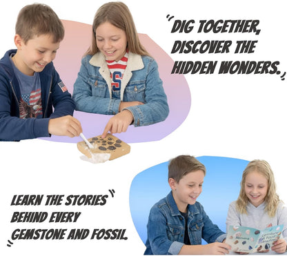 Gemstone and Fossil Dig Kit – Excavate 10 Gems and 10 Fossils, STEM Geology Set, Educational Toy, Science Kit for Kids Ages 8+