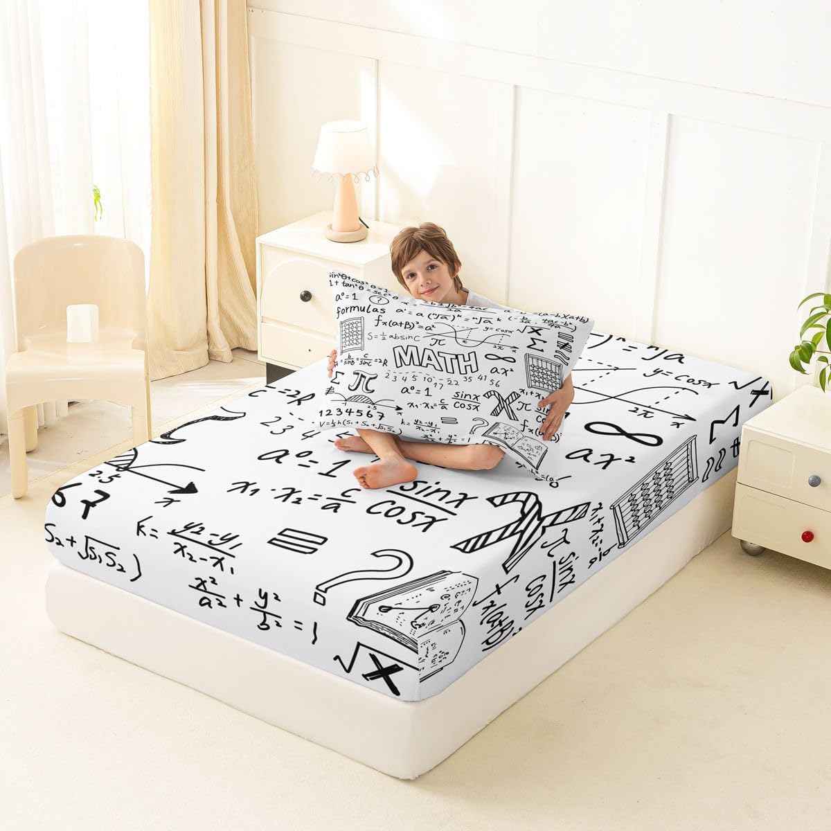 Erosebridal Chemistry Lab Fitted Sheet Twin Size Chemical Equation Bed Sheets for Boys Girls Chemical Elements Science Theme Bed Set Teens Kids Science Students Bedding Set School Dorm Room Decor