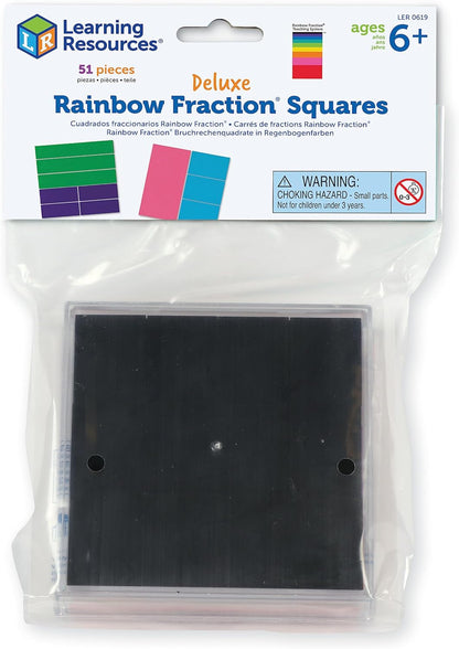 Learning Resources Deluxe Rainbow Fraction Squares - Math Classroom Supplies, Visual Math Tool for Kids Ages 6+