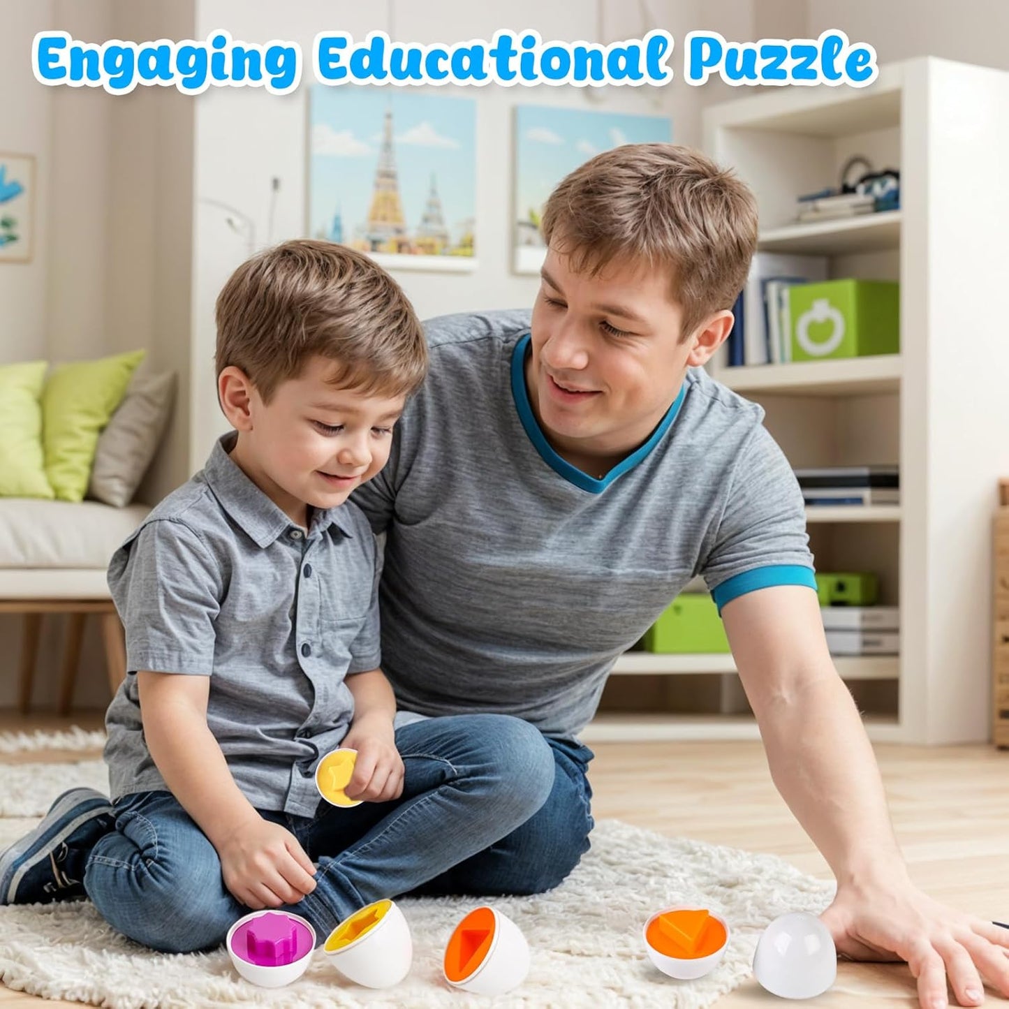 HANSGO Shape Matching Eggs Toys for Toddlers, 6 Easter Egg Toys with Storage Carton, Educational Color and Shape Matching Set