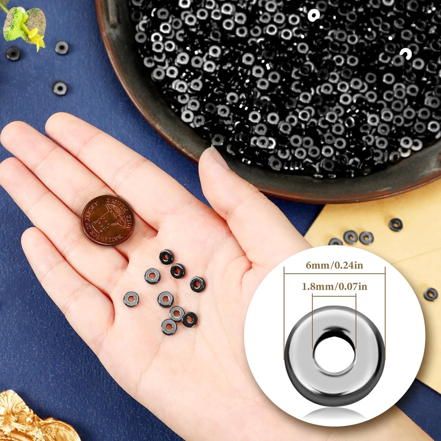 1500pcs 6mm Flat Round Spacer Beads Disc Loose Jewelry Making Beads for DIY Bracelet Necklace Earring Craft Supplies, Gold & Silver