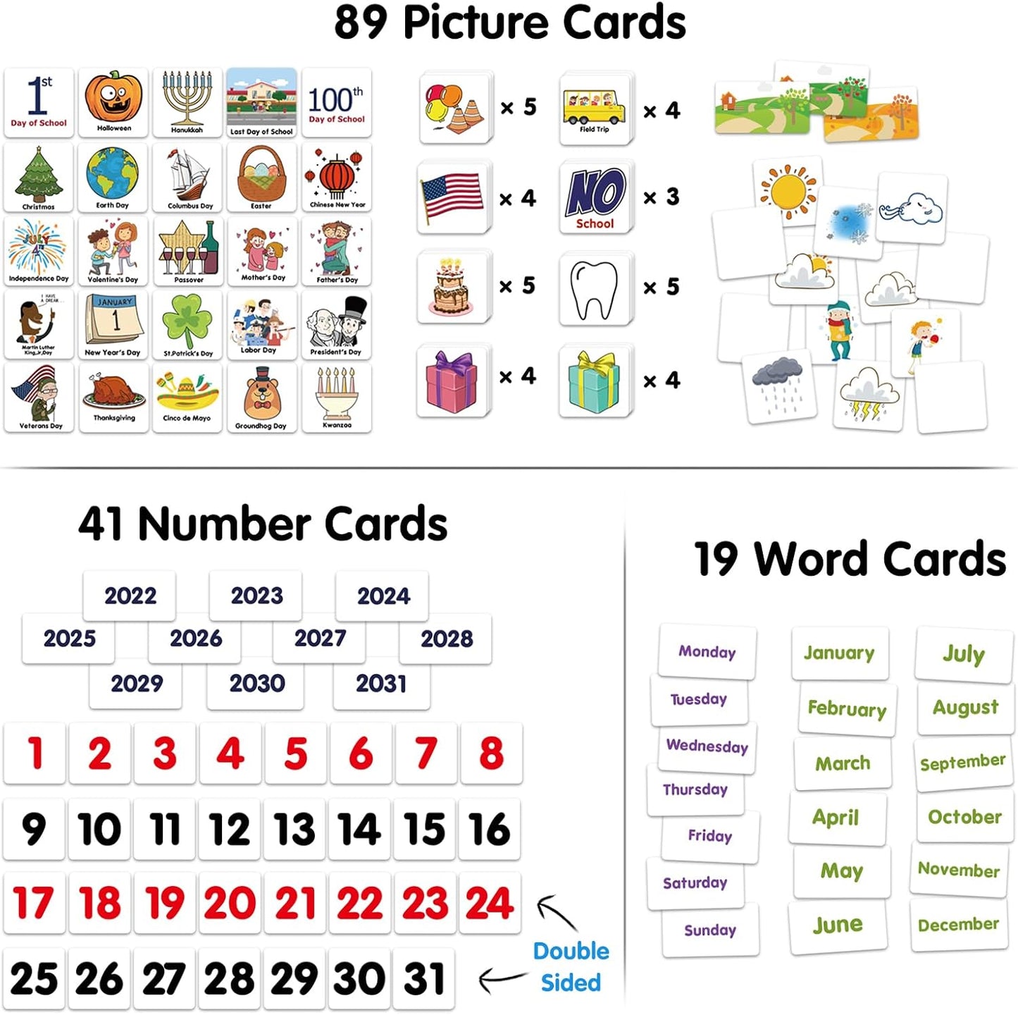 Godery Calendar and Weather Pocket Chart, Classroom Organized Chart, 149 Pieces