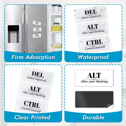 Inspirational Magnets - 3 Pack Ctrl Alt Del Positive Affirmation Magnet Set with Motivational Quotes, Acrylic Strong Encouragements Fridge Magnets for Home, Office, School, Locker Decor (Alt Del Ctrl)