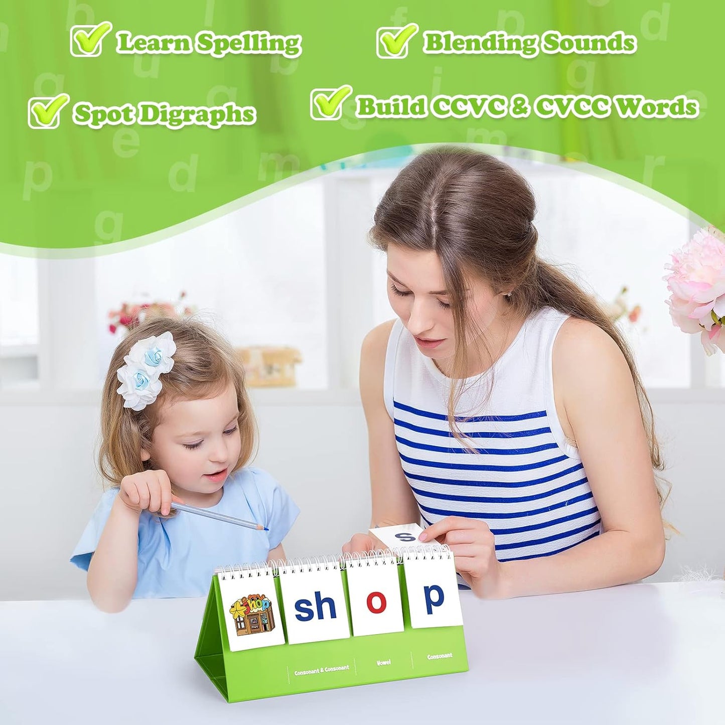 Aizweb CVC Word Games Kindergarten,Phonics Games Flash Cards for Preschool Classroom,Learn to Read,Reading Manipulative Spelling Educational Toy Learning Activities Speech Therapy School Supplies