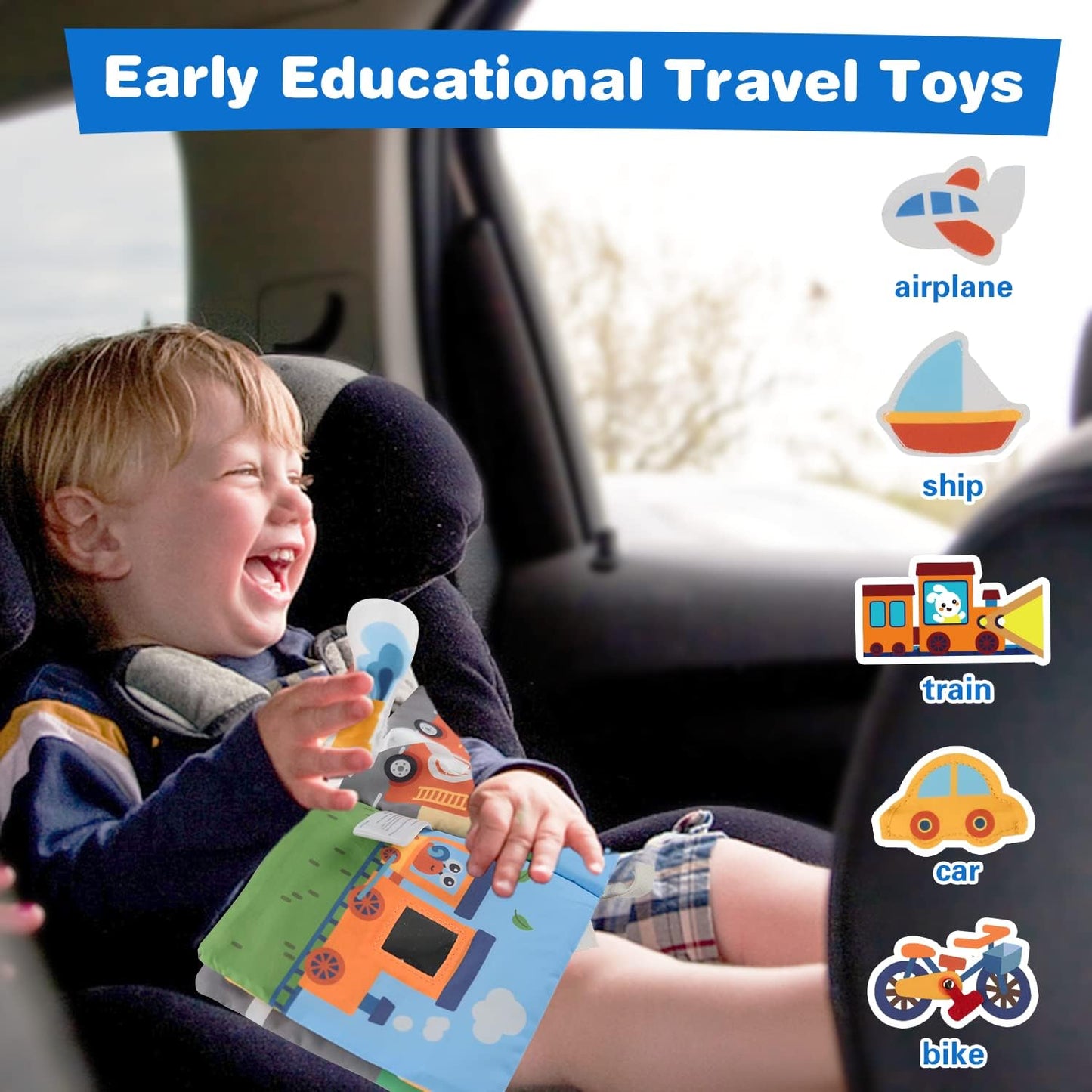 Richgv Baby Books Toys 0-6-12 Months, Baby Boy Gifts Touch and Feel Crinkle Books with Dino Doll, Newborn Infant Carseat Toys 6-9-12 Months Shower Gifts Easter Basket Stuffers
