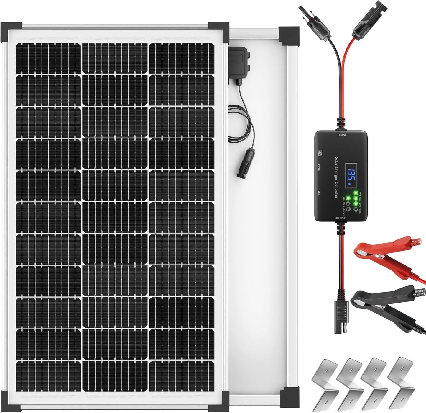 Voltset 12V Solar Battery Charger - 20W Waterproof Solar Panel Kit with Smart MPPT Controller - Trickle Charger Maintainer for Car RV Boat Marine Trailer Automotive Trailer Truck Motorcycle