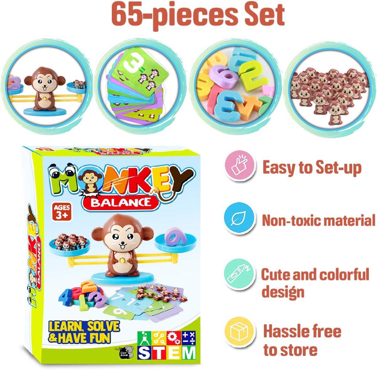 CozyBomB™ Homeschool Kindergarten Frog Scale Cards Balance Board Game - Preschool Math Learning Stem Montessori Toys Educational Gifts for Boy Girl Ages 3 4 5 6 Year Old Birthdays Christmas Holidays