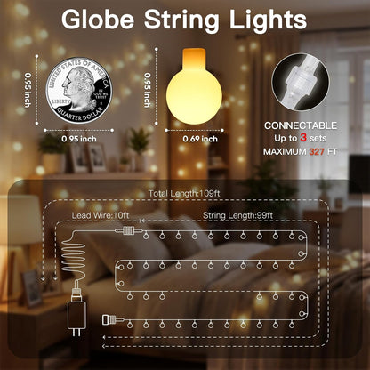 suddus String Lights for Bedroom, 66ft 200 Led Connectable Globe String Lights Indoor, Hanging Fairy Lights Plug in with Remote for Kids Room Dorm Classroom Outdoor Christmas Tree Decor, Warm White
