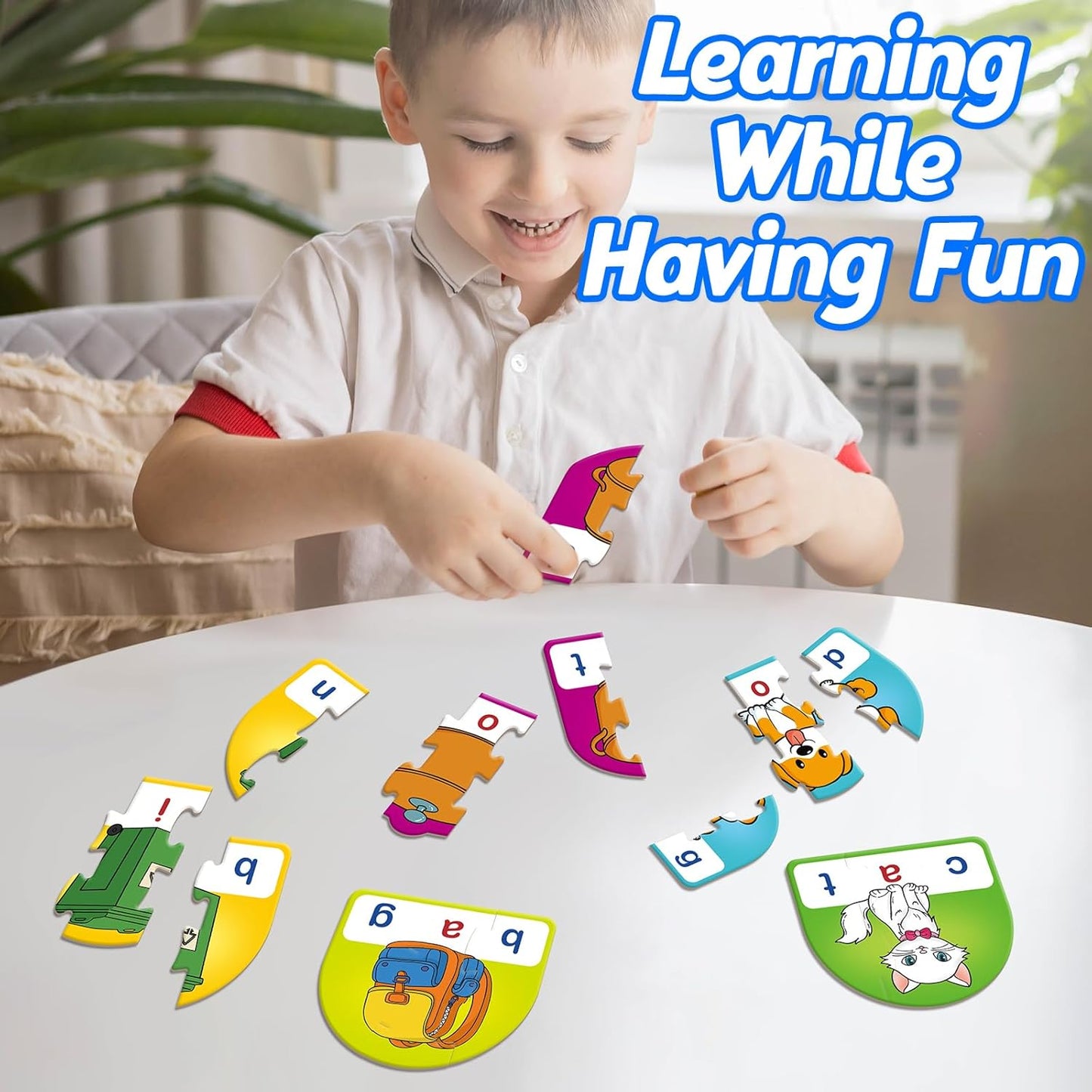 Kasfalci CVCC & CCVC Puzzle Cards for Kids - Word & Phonics Games, Speech Therapy Toys for Toddlers, 4 Alphabet Letter Word Puzzles, Learning Spelling Games