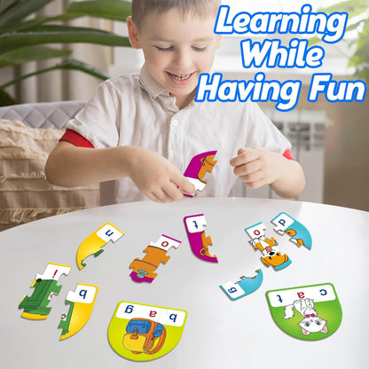 Kasfalci CVCC & CCVC Puzzle Cards for Kids - Word & Phonics Games, Speech Therapy Toys for Toddlers, 4 Alphabet Letter Word Puzzles, Learning Spelling Games