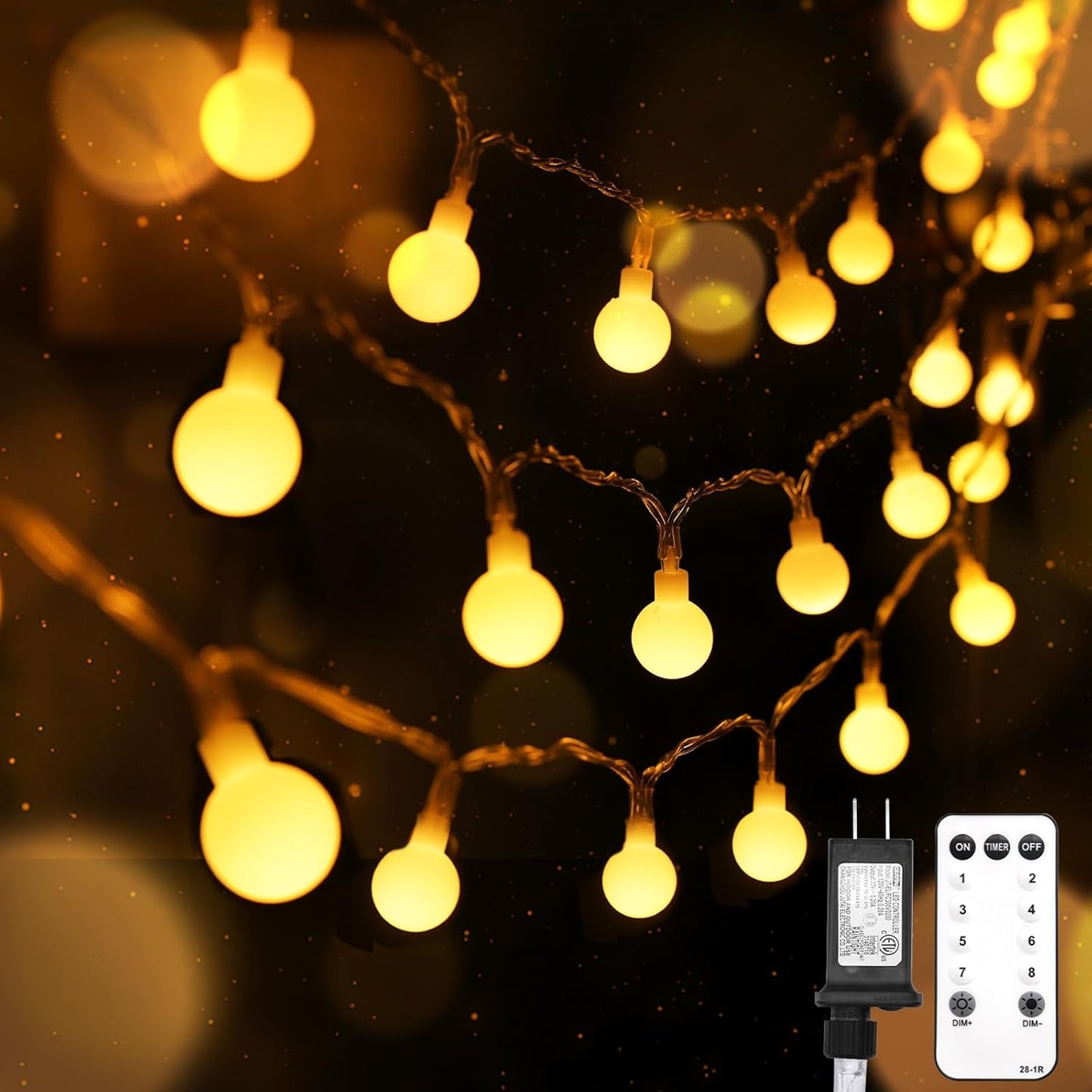 suddus String Lights for Bedroom, 66ft 200 Led Connectable Globe String Lights Indoor, Hanging Fairy Lights Plug in with Remote for Kids Room Dorm Classroom Outdoor Christmas Tree Decor, Warm White