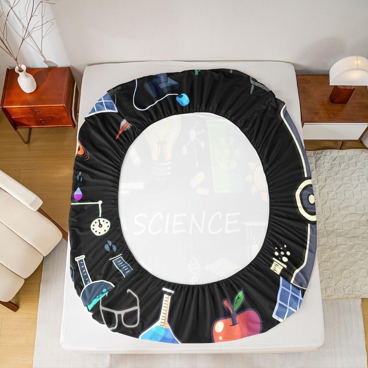 Erosebridal Science Theme Bed Sheets Set Full Size for Boys Girls Chemistry Periodic Table Print Sheet Set Chemical Subject Theme Sheets Teens Kids Math Science Atyle Fitted Sheet 4 Pcs