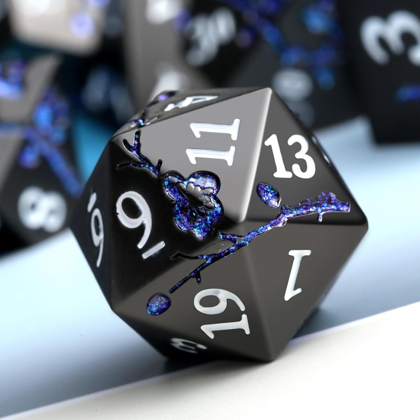DnDnD Heavy Polyhedral Metal Dice Set with Metal Box, 7-die Shiny Blue Surface with Golden Number for RPG,Dungeons and Dragons,Pathfinder,Shadowrun,D&D,Role Palying Game and Math Teaching - Colors A