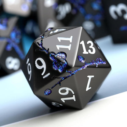 DnDnD Heavy Polyhedral Metal Dice Set with Metal Box, 7-die Shiny Blue Surface with Golden Number for RPG,Dungeons and Dragons,Pathfinder,Shadowrun,D&D,Role Palying Game and Math Teaching - Colors A