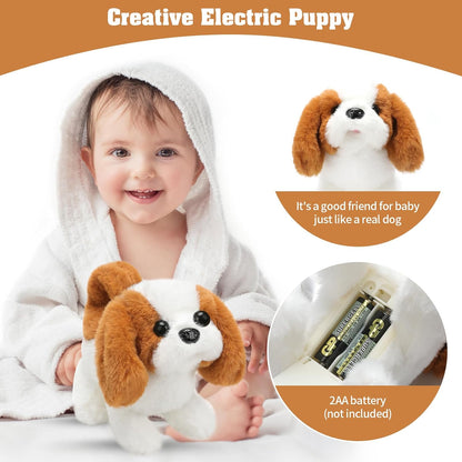 KSABVAIA Plush Teddy Toy Puppy Electronic Interactive Dog - Walking, Barking, Tail Wagging, Stretching Companion Animal for Kids Toddlers