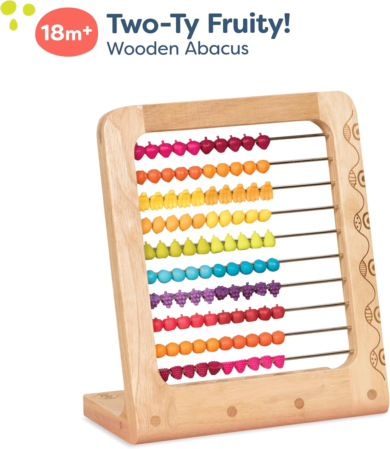 B. toys – Fruity! Wooden Abacus for Kids Classic Math Learning Toy with 100 Beads Educational for Addition, Subtraction Numbers & Counting 18+ Months