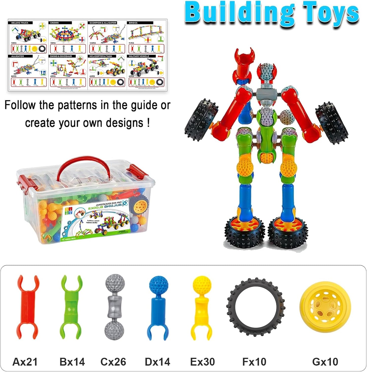 Huaker Stem Building Toys for 3 4 5 6 7 8 Year Old Boys Girls Kids,180 Pieces Building Blocks Educational Learning Toys with Large Storage Box,Ideal Christmas Birthday Gifts