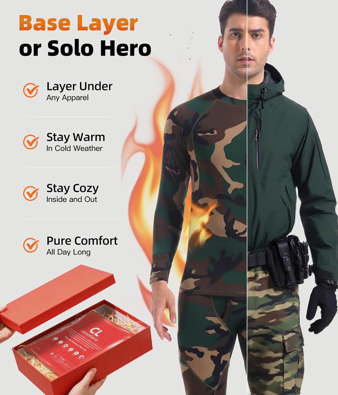 CL convallaria Thermal Underwear Long Johns Set Mens Winter Gift Hunting Gear Sport Base Layer Bottom Top - Colors B