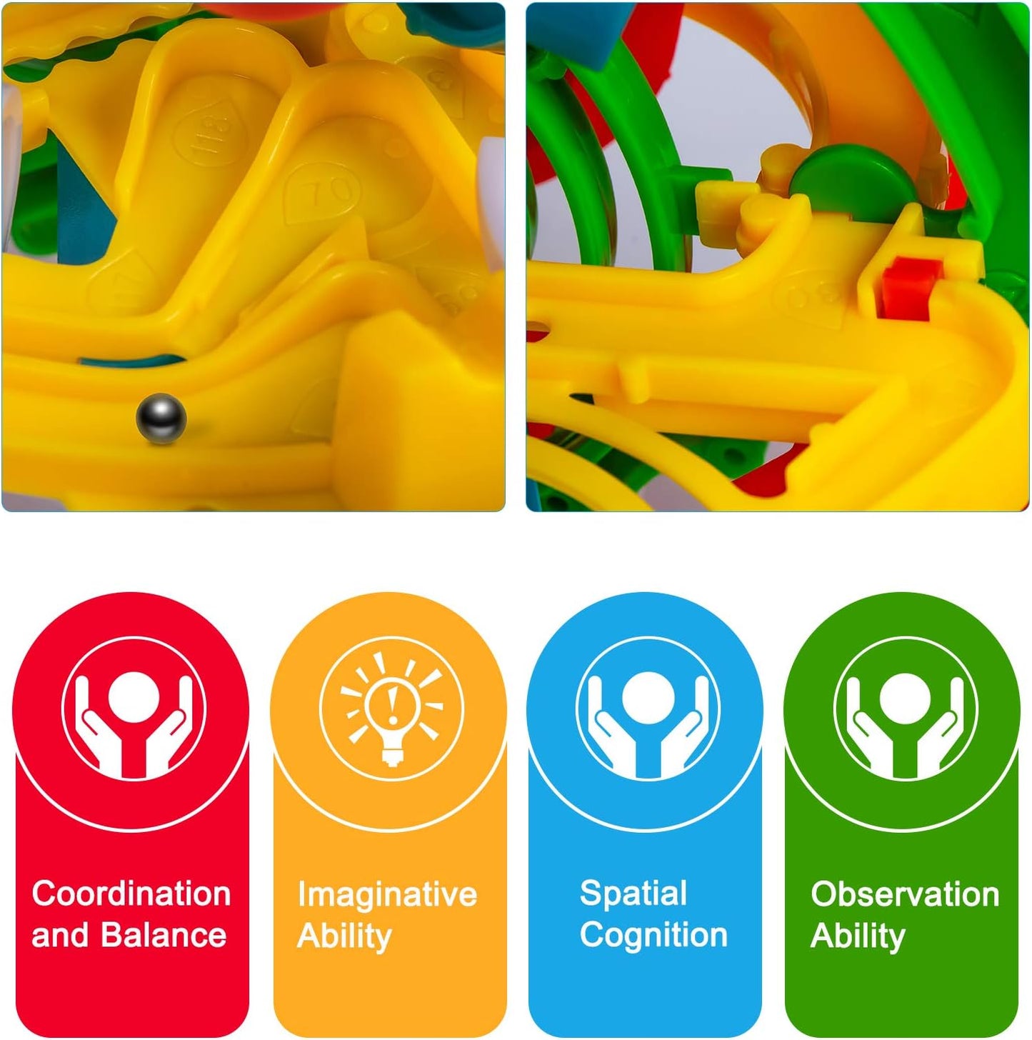 3D Maze Ball, Brain Teaser Puzzle Ball Interactive Maze Sphere Game (11cm,4.3’’) with 88 Obstacles Labyrinth Puzzle Ball for Kids Education Toys
