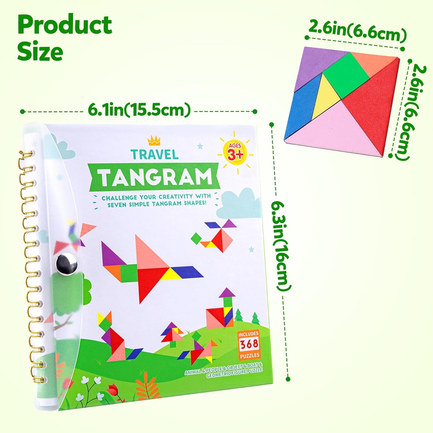Helsort Travel Tangram Puzzle - Magnetic Puzzle Book for Road Trips, STEM Jigsaw Game with 2 Tangram Sets, Patterns Solutions - Brain Teaser IQ Toy for Kids and Adults, Ideal Educational Gift (368)