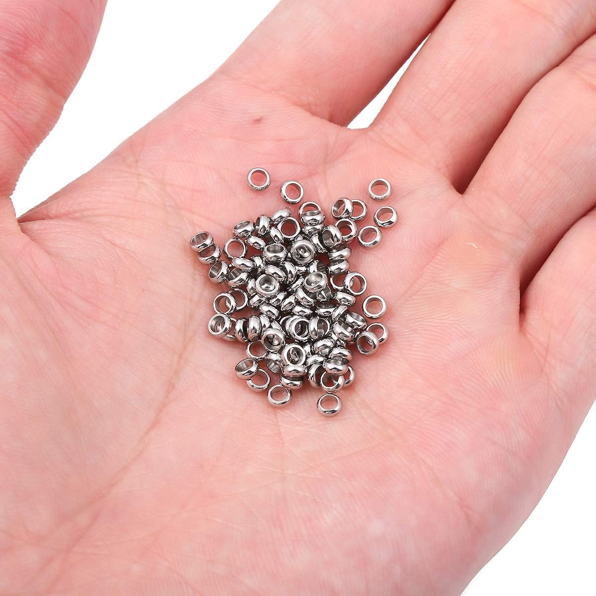 BEADIA Stainless Steel Spacer Beads 3x2.5mm Round Loose Charm Caps Beads for DIY Jewelry Making 100pcs with 1mm Hole