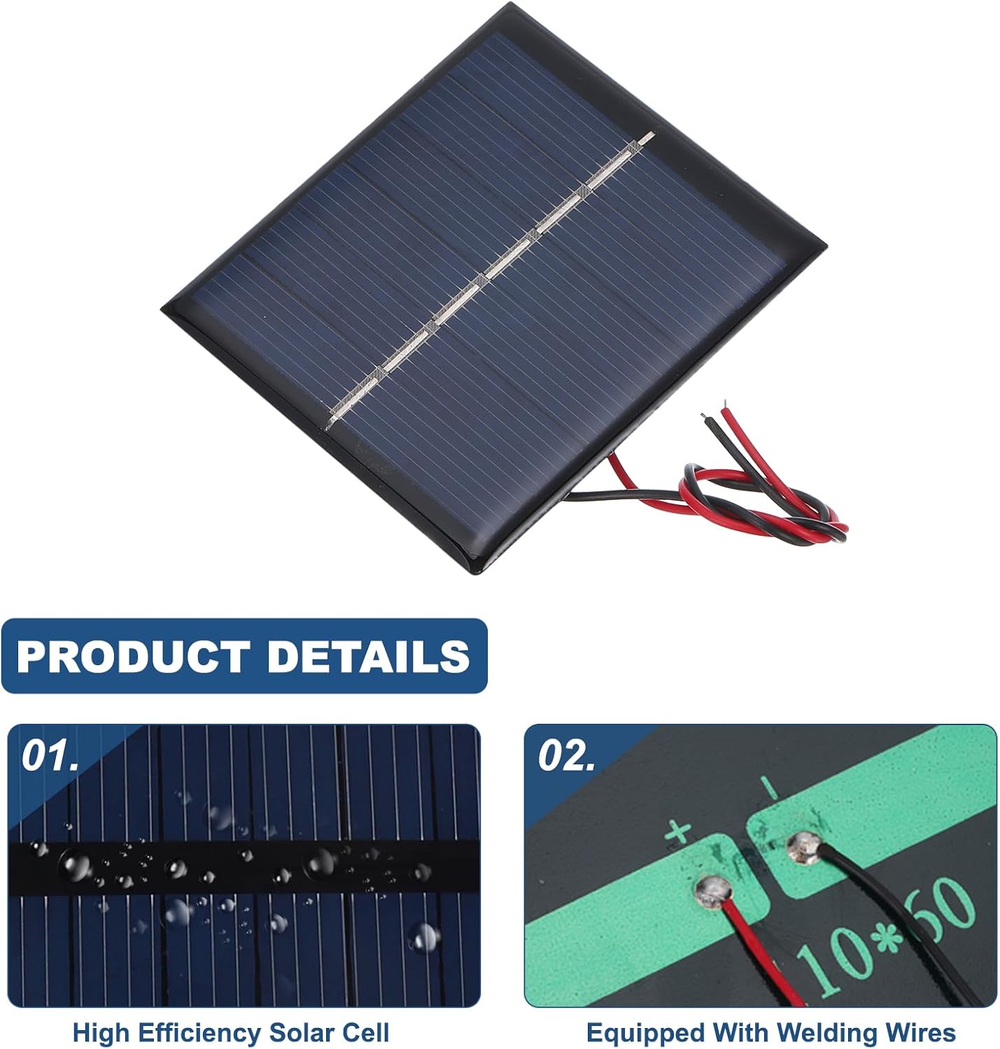 MECCANIXITY 2 Pcs 5.5V 0.44W 70mA Mini Solar Panels, Small Polycrystalline Solar Cell Panel with 2 Cable for DIY Electric Toy Materials Kits Charger, 60mm x 60mm