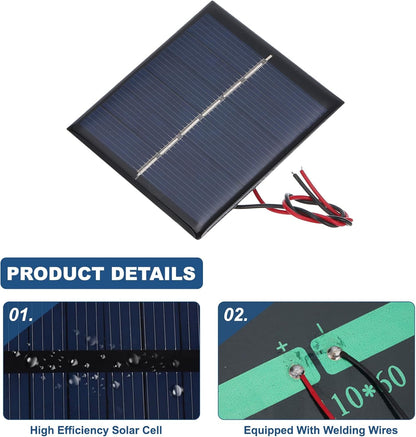 MECCANIXITY 2 Pcs 5.5V 0.44W 70mA Mini Solar Panels, Small Polycrystalline Solar Cell Panel with 2 Cable for DIY Electric Toy Materials Kits Charger, 60mm x 60mm