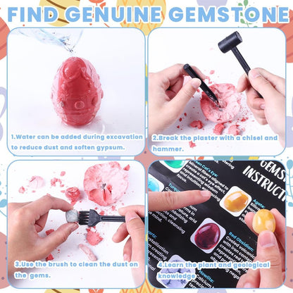 DIYDEC 3 Pack Easter Egg Dig Kit Real Gemstones Excavation Kit for Kids Easter Geology Toys Rock Digging Kit Easter Science Educational Gift for Boys Girls Easter Basket Stuffers Party Favor